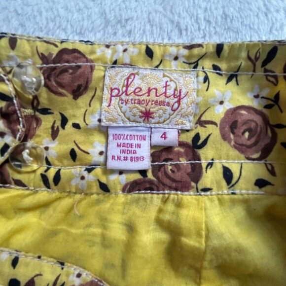 Plenty By Tracy Reese Women Size 4 Floral A-Line Midi Skirt Yellow Brown Pockets - Picture 5 of 9